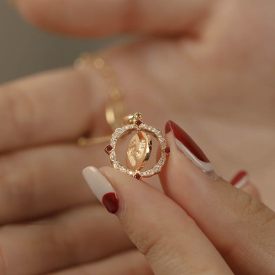 Spinning Custom Baby Handprint & Footprint Pendant in 18K Gold with Ruby Accents